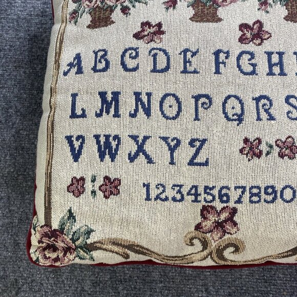 Vintage Tapestry ABCs Throw Pillow Alphabet 123s Floral Sampler Teacher‎ Nursery - Picture 7 of 10